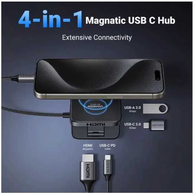 Док-станція  UGREEN 4 in 1  CM801 HDMI 4K 60Hz PD-100W HUB