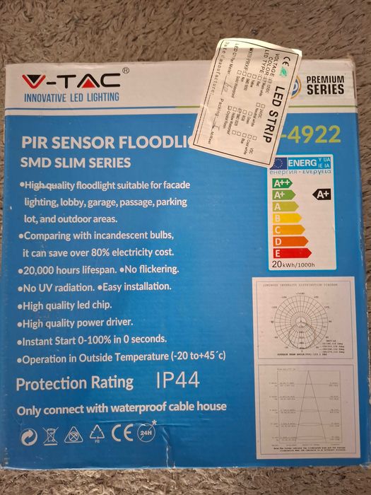 Foco LED Slimline V-TAC VT-4922 com sensor PIR SMD de 20 W, branco, IP44