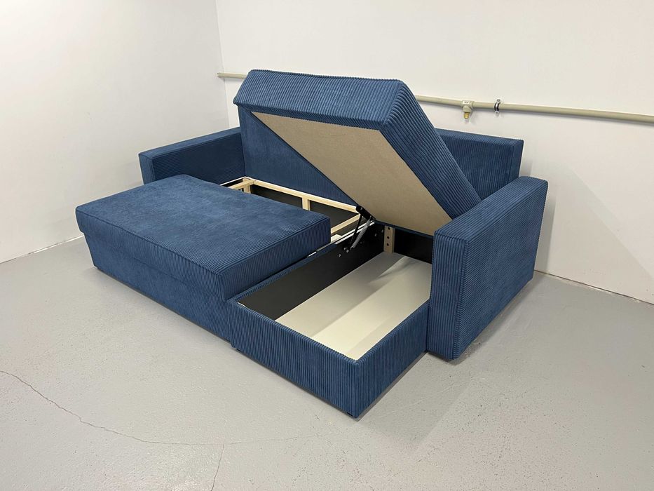 Narożnik Sofia. Rogówka. Sprężyny bonell, 2 pojemniki automat, sztruks