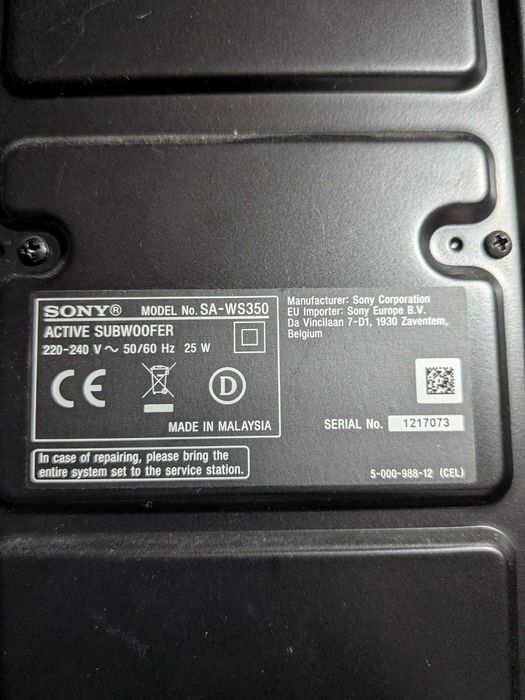 Sistema de som SONY SA-WS350