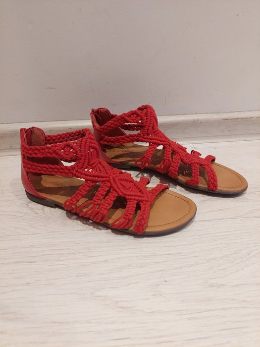 Czerwone Sandały Rzymianki /  Makrama / Rozmiar 38 / Boho