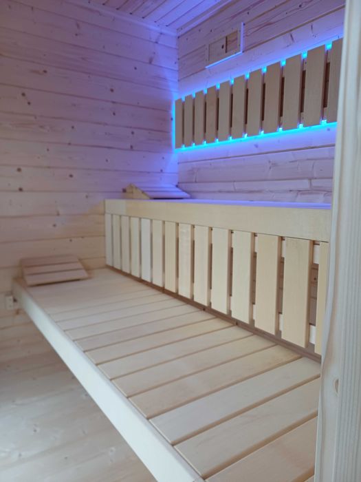 Sauna zewnętrzna z piecem harvia cylindro kamienie  przedsionek bal 58