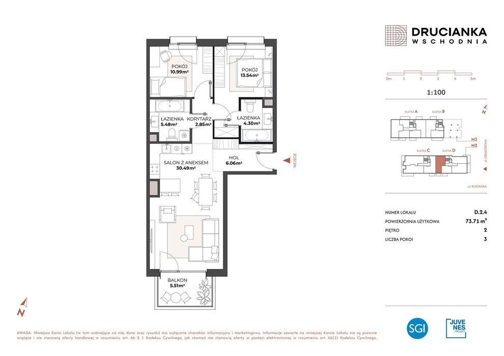 3-pokojowe mieszkanie 73m2 + balkon Bezpośrednio