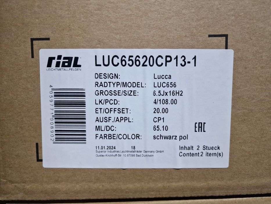 NOWE oryginalne alufelgi PEUGEOT 16" 4x108 206,307,308,309... -Czarne