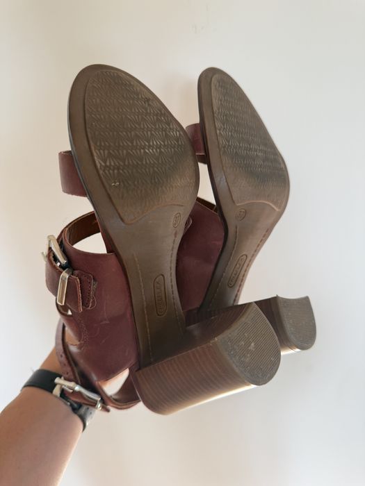 Skórzane sandały Este skóra naturalna słupek obcas bordo bordowe