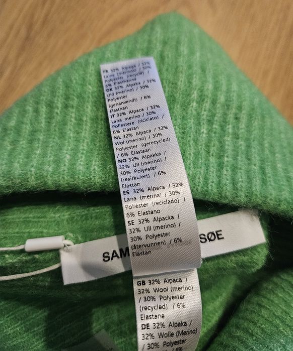 Czapka wełniana alpaka Samsoe Samsoe wiosenna zielona nowa z metką