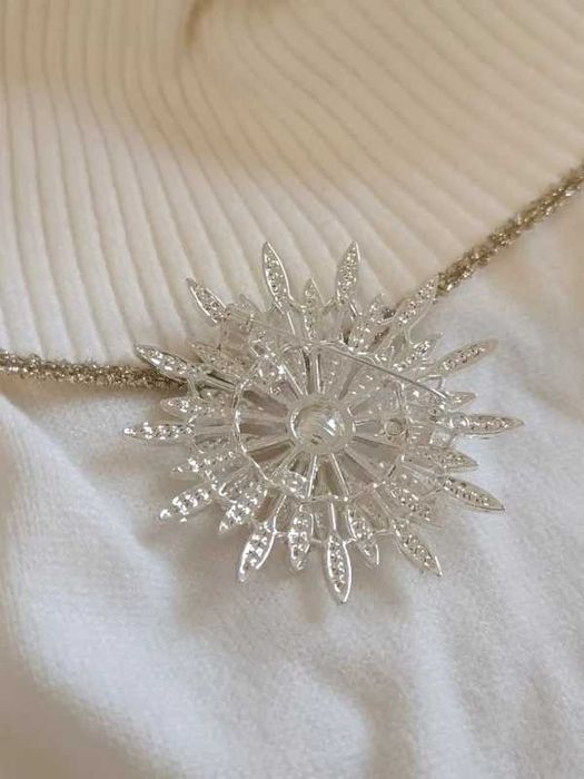 Duża Ekskluzywna Broszka Śnieżynka Vintage | Perła i Cyrkonie boho