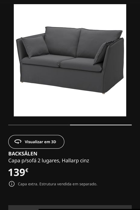 Capa sofá 2 lugares IKEA Backsalen hallarp cinza
