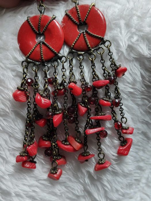 Kolczyki wiszące miedziane, czerwone