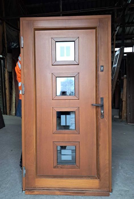 DRZWI Zewnętrzne Mahoniowe Drewniane Wejściowe 106x209cm