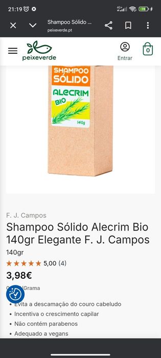 Shampoo sólido alecrim Bio Novo por abrir