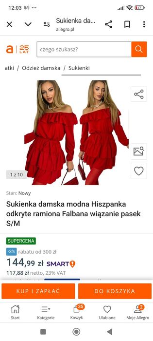 Czerwona sukienka hiszpanka S/M, 36, 38
