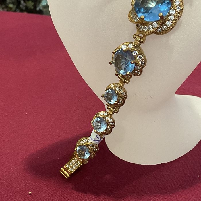 Pulseira prata banho ouro aquamarine 19 cm