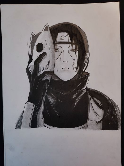 Рисунок Итачи Учиха из аниме Наруто в чб