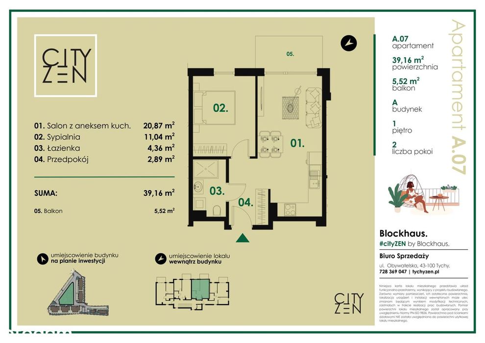 2-pokojowe mieszkanie 39m2 + balkon Bezpośrednio