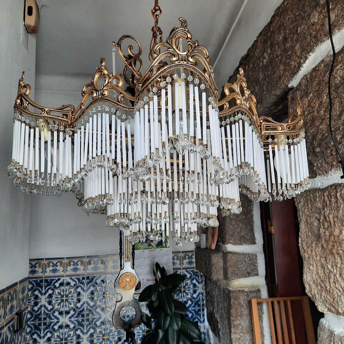 Lustre de teto vintage em latão e vidro