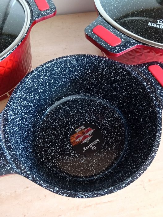 Komplet garnków z przykrywkami, marmurkowe, na prezent