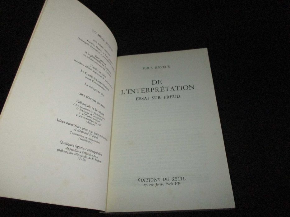 Livro De l'interprétation essai sur Freud Paul Ricœur