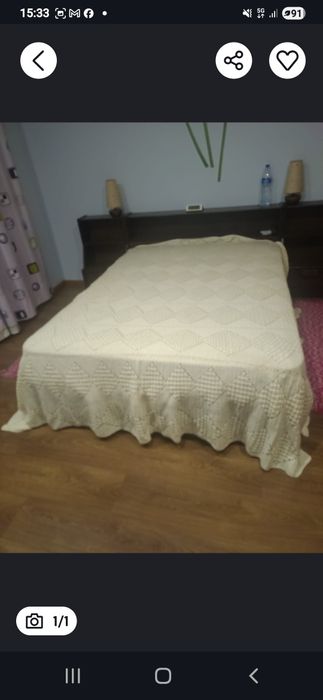 Colcha de croché de fio brilhante, para cama gr. 2,20m;2,00m, cor beje