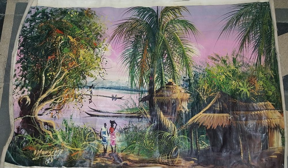 Pintura africana com assinatura a tinta de oleo
