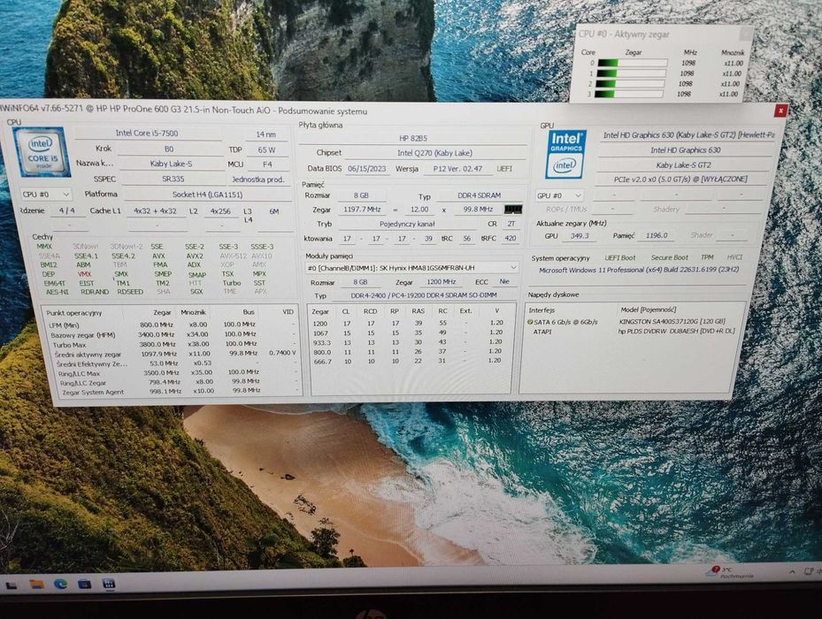 HP All in One ProONE 600 G3 AiO i5-7500 8GB/256GB SSD/WIN 11