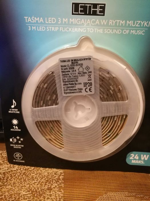 Taśma LED 3m migająca w rytm muzyki