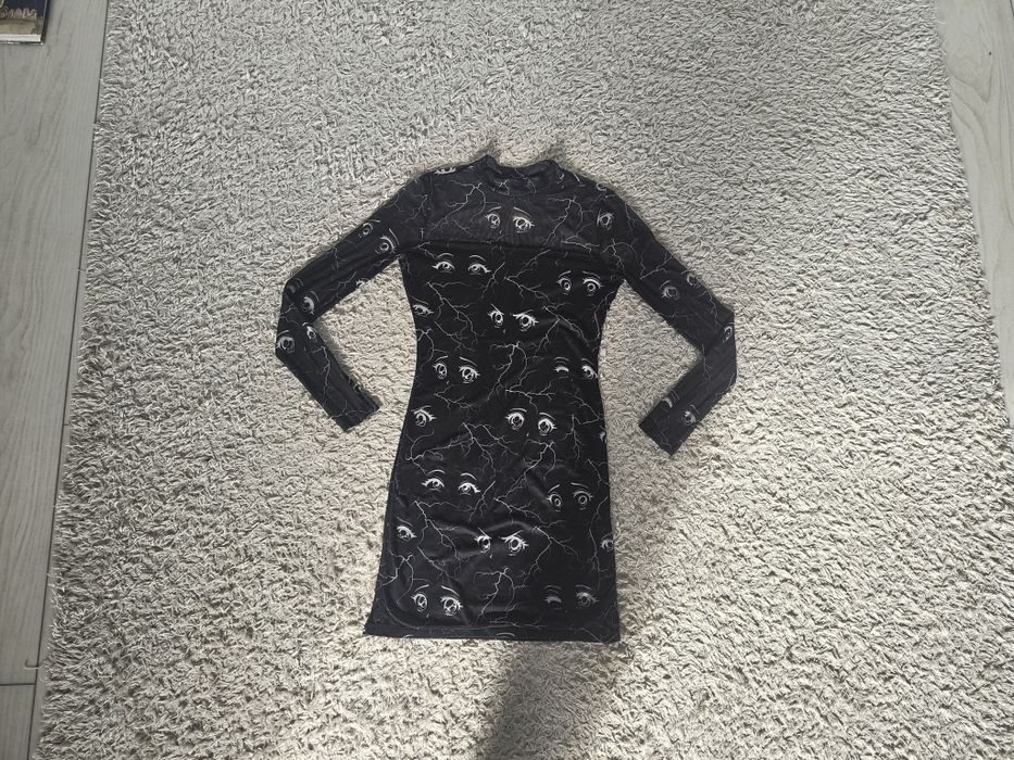 коротка сукня з довгими рукавами (сітка) чорна, розмір s-m