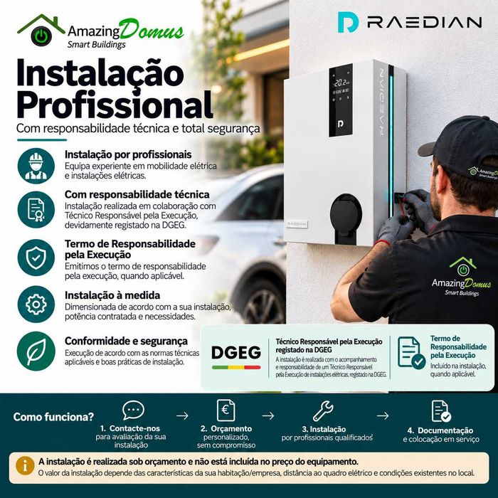 Carregador Raedian Wallbox 7,4kW Monofásico para Veículos Elétricos c/ Balanceamento Dinâmico