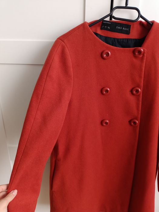 Płaszczyk płaszcz parka Zara elegancki dwurzędowy z guzikami czerwony