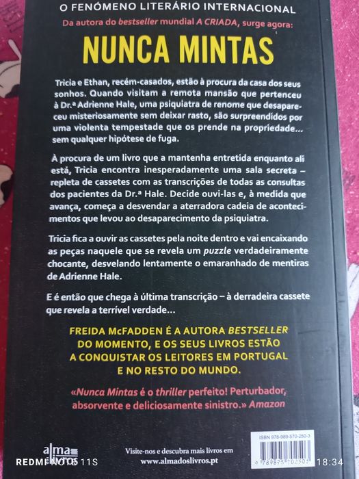 Livro NOVO NUNCA MINTAS de FREIDA McFADDEN