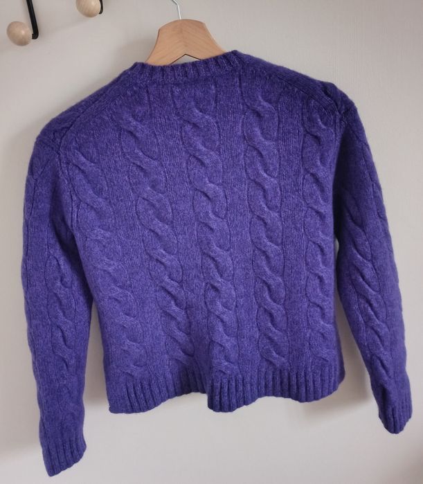 Sweter wełniany wool kaszmir fioletowy  warkocz Polo Ralph Lauren 34