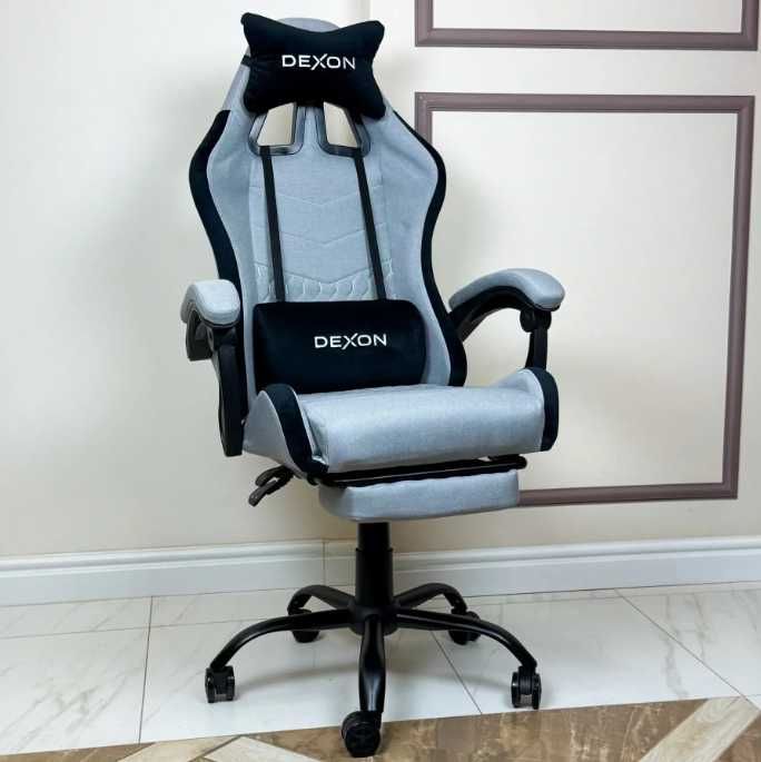 Крісло офісне ігрове DEXON тканина екошкіра підставка для ніг Знижка