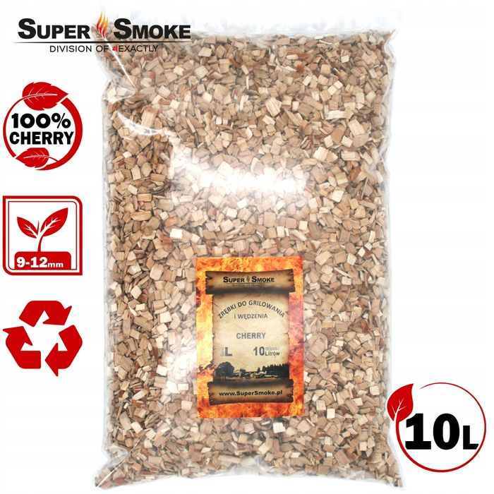 Zrębki Wędzarnicze Super Smoke CHERRY KL-10 (9-12mm) Large 10 Litrów