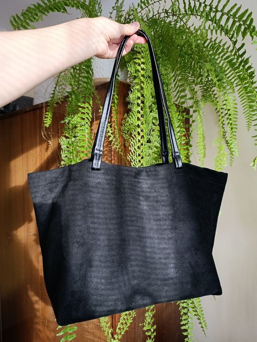 Czarna torba shopper torebka welurowa shopperka