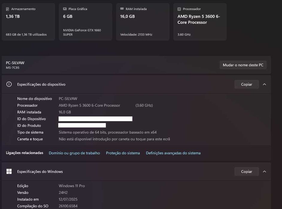 PC Gaming Completo Ryzen 5 3600 - GTX 1660Super