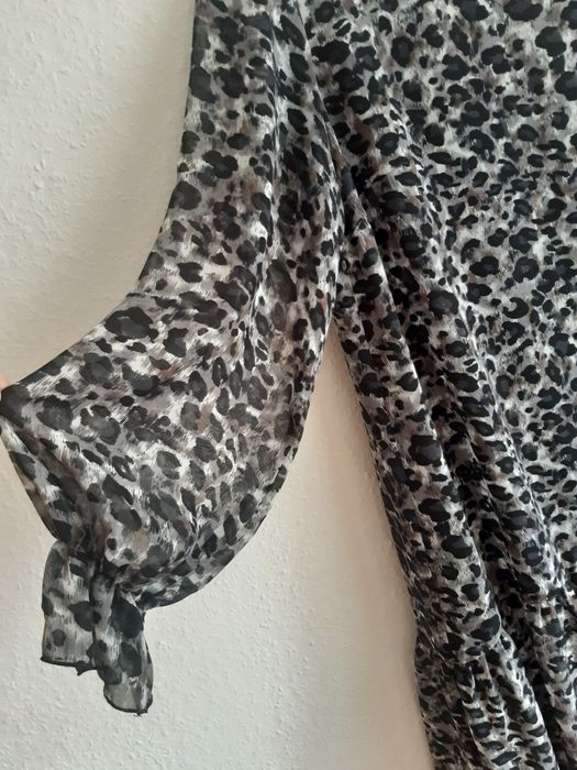 Nowa elegancka szara sukienka  L 40 panterka cętki midi