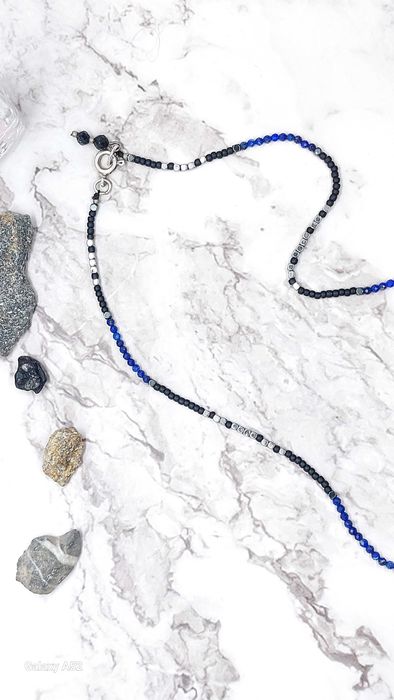 Choker handmade Justone lapis lazuli, hematyt, Toho, kryształki