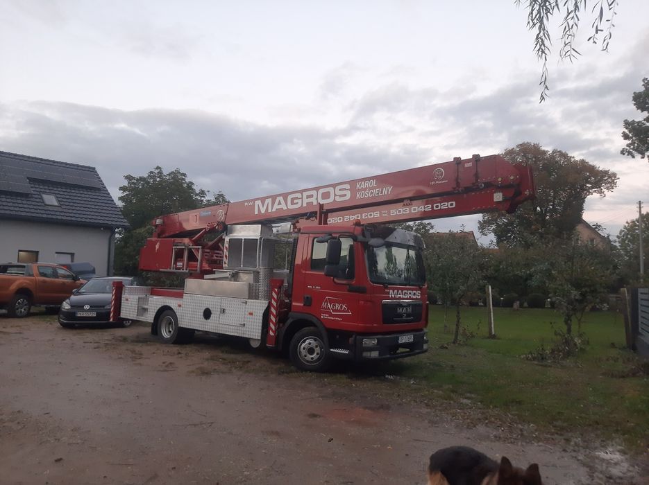 Dzwig dekarski. żuraw ,podnośnik koszowy. Ładowarka teleskopowa