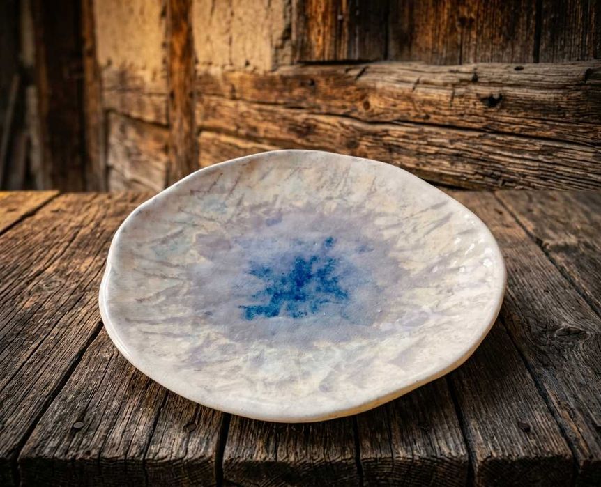 Unikatowy talerz ceramiczny artystyczny – Abstrakcja, szkliwo crackle