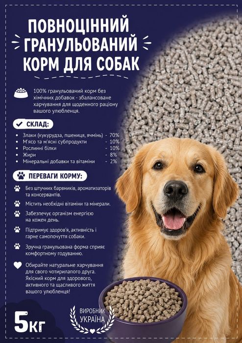 Корм для собак гранулирований
