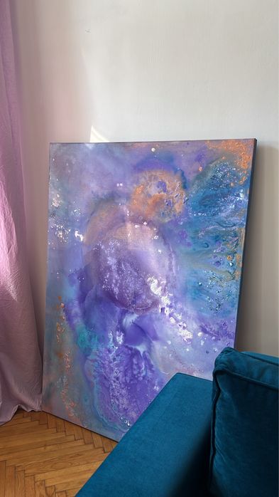 Duży obraz abstrakcyjny Rafa Koralowa fioletowy turkusowy ocean 140x100