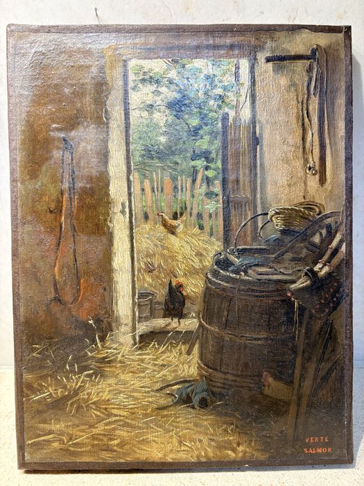 Théodore Frédéric Salmon: cena rural - pintura em óleo sobre tela