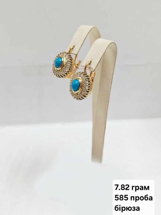 Золотые серьги 585,583 проба,кварц,бирюза,янтарь