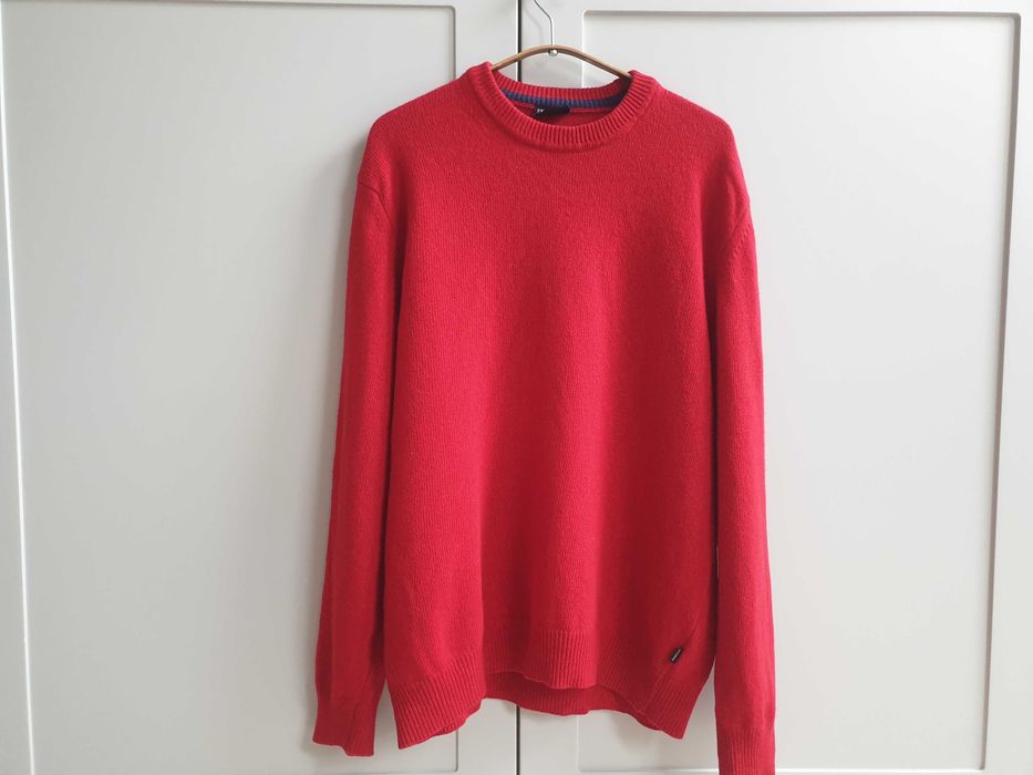 Sweter Cottonfield czerwony wełniany L męski