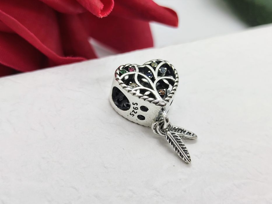 Piękny srebrny charm's serce dwustronny srebro S925