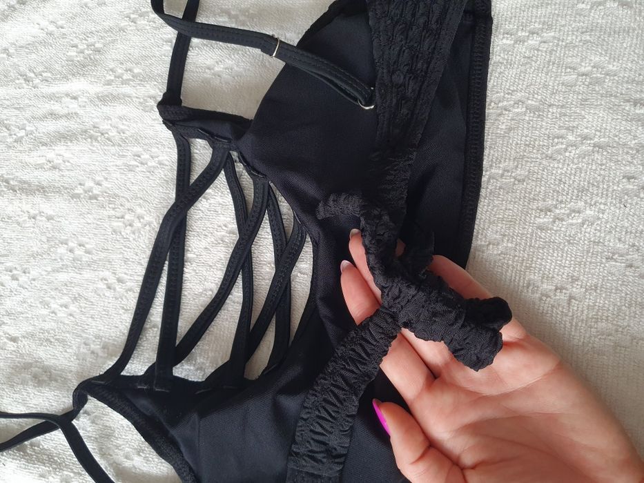 Zjawiskowe czarne bikini dwuczęściowy kostium kąpielowy