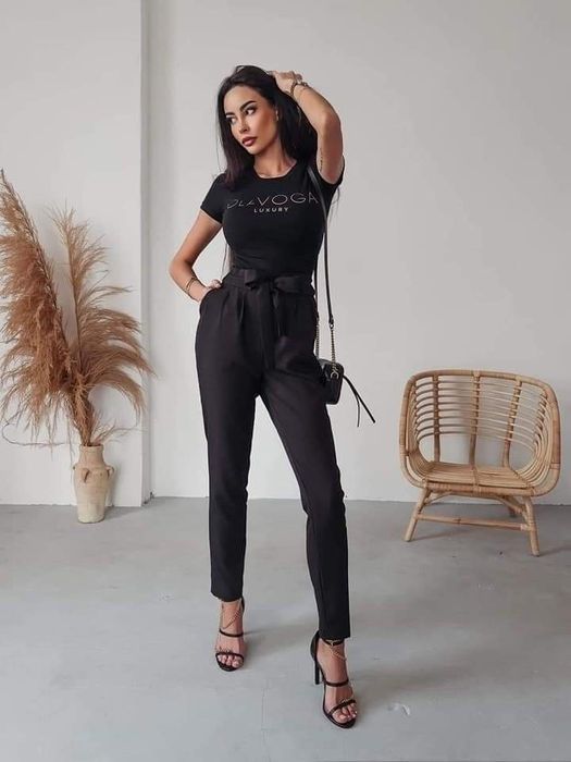 Spodnie damskie OLAVOGA NIGELLA S M czarne różowe kokarda