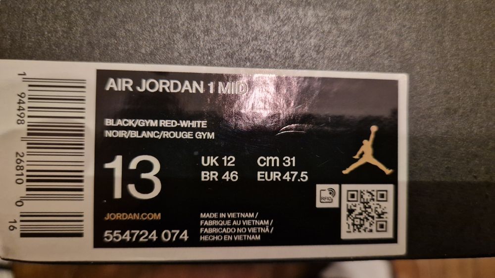 Nowe Jordan 1 mid "Banned" r 47,5(31cm)