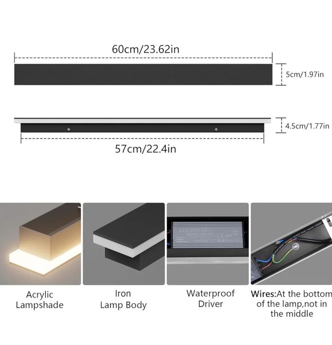 Klighten Lampa ścienna LED długa zewnętrzna, 60 cm / 20 W