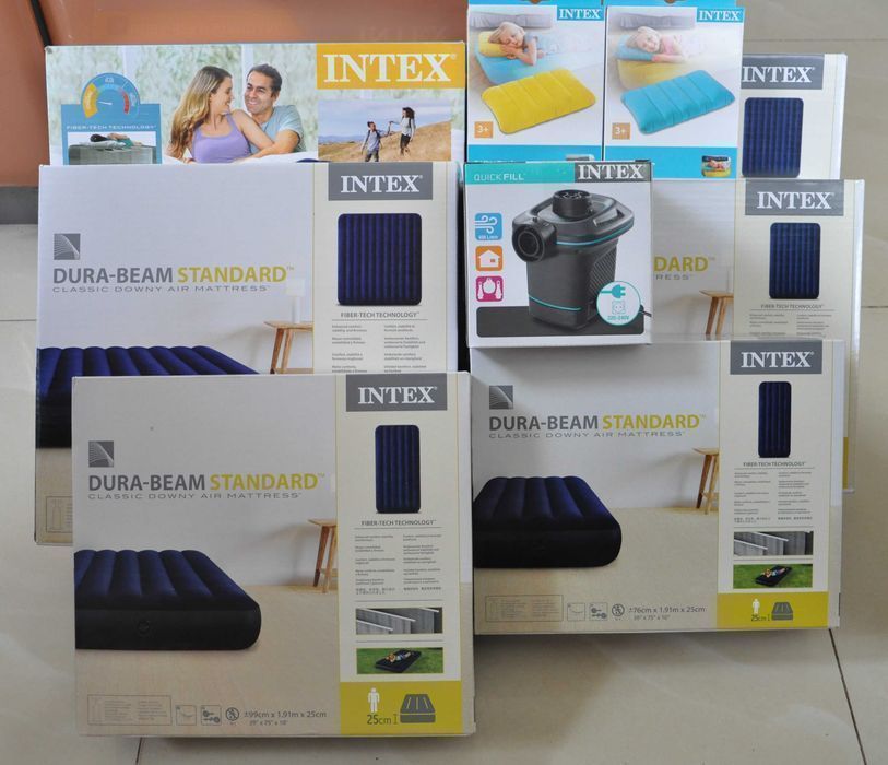 Матрац велюровий надувний Intex набір насос подушка надувна двомісний